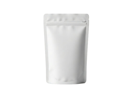 Blank white stand up pouch with zipper closure isolated on transparent background