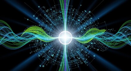 Abstract Energy Flow: Dynamic representation of energy radiating from a central point, symbolizing connection, innovation and technology.