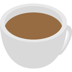 White Ceramic Mug Filled With Brown Coffee Drink In Isometric Style On Transparent Background