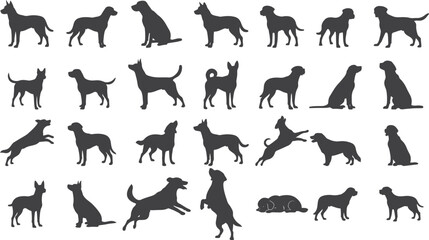 Fototapeta premium set of Dog animals silhouettes different poses illustration