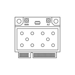 Outline vector illustration of a laptop Wi-Fi network card, minimal line art design of internal wireless adapter hardware.