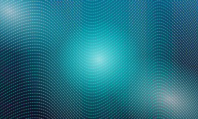 Abstract wavy dashed line on blue glowing background representing digital technology data flow and futuristic network