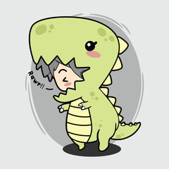 Rawr-some Dino Kid – Cute Cartoon EPS Clipart of Child in Dinosaur Costume