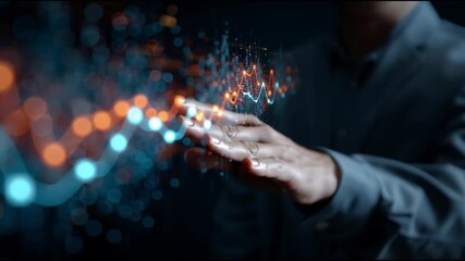 Climate transition finance  investment  technology. Carbon market development. Renewable energy growth. ESG impact. A hand interacting with digital data visualizations. - Powered by Adobe