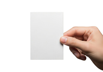 Obraz premium Hand holding a blank white business card isolated on transparent background