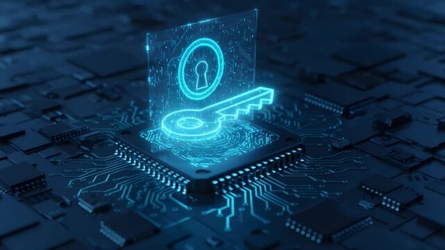 Digital key and lock design over a microchip, representing data security and access control