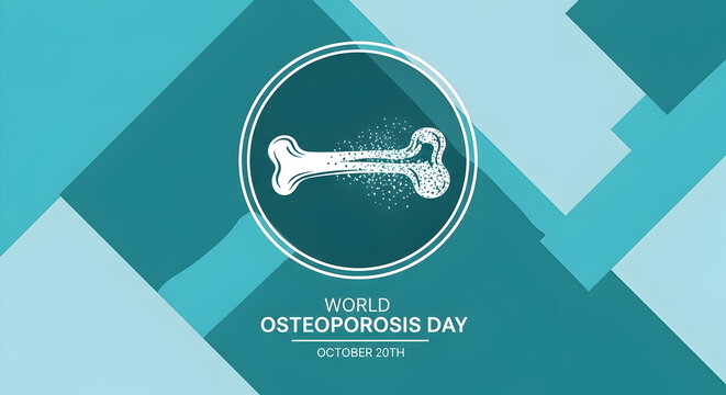 World Osteoporosis Day Banner with Bone Icon and Geometric Teal Background