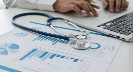 Medical Professional Reviewing Healthcare Statistics on Office Desk