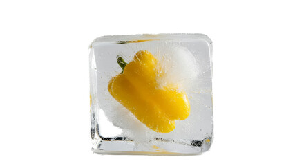 Yellow Bell Pepper Frozen In Ice Cube With Glitter