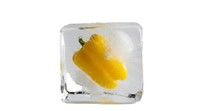 Yellow Bell Pepper Frozen In Ice Cube With Glitter - Powered by Adobe