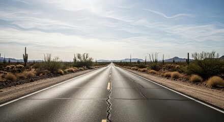 Fototapeta premium A heat haze shimmering over a paved road in the desert.