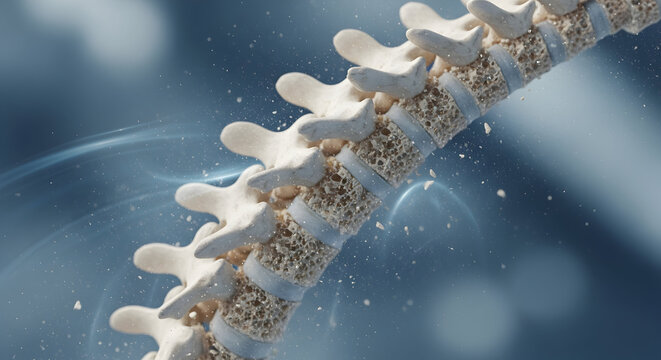 Spinal Health and Osteoporosis: Detailed 3D Medical Illustration of Human Vertebrae Degeneration