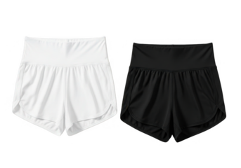 Two pairs of athletic shorts one white and one black isolated on transparent background