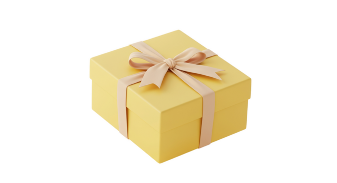 Yellow Gift Box With Pink Ribbon Isolated on Soft Yellow Background