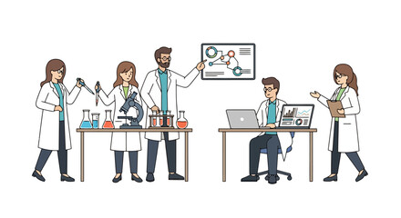 Collaborative Scientific Research Team Conducting Experiments and Analyzing Data in a Modern Laboratory Setting, Demonstrating Innovation and Teamwork for Scientific Advancements