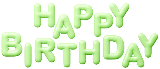 3D画像_風船_HAPPY BIRTHDAY_黄緑