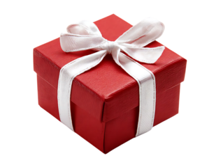 Red gift box with white ribbon isolated on transparent background