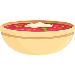 Pixel Art Bowl of Borscht Soup Topped with Sour Cream and Garnished with Green Herbs on a Transparent Background