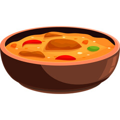 Pixel Art Bowl of Curry with Meat and Vegetables Against a Transparent Background Realistic Style