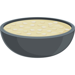 Pixel Art Bowl of Creamy Porridge with White Beans and Dark Gray Rim on a Transparent Background