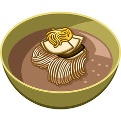 Pixel art bowl of noodles with broth and toppings isolated on transparent background simple illustration of asian food dish with clear details and clean lines perfect for digital use