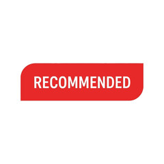 Red rectangular button with rounded corners and the word recommended in text, isolated on