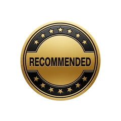 Gold and black circular badge with the word recommended in the center, surrounded by stars