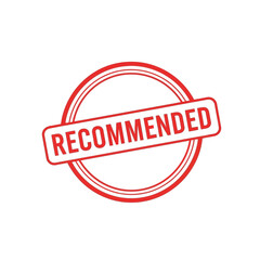 Red circular stamp with diagonal rectangular stamp inside that says recommended