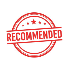 Red circular stamp with stars and the word recommended in text, , indicating highquality choice