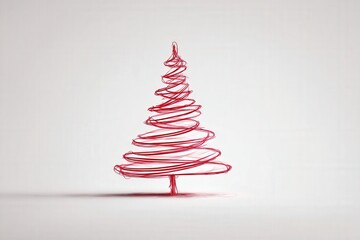 Minimal illustration of a Christmas tree created with red curved line on beige background