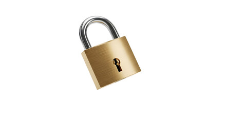 Fototapeta premium Brass Padlock with Shiny Shackle and Keyhole Isolated on Black Background for Security Concept
