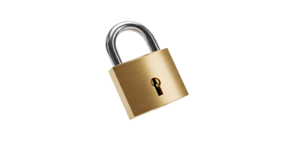 Brass Padlock with Shiny Shackle and Keyhole Isolated on Black Background for Security Concept