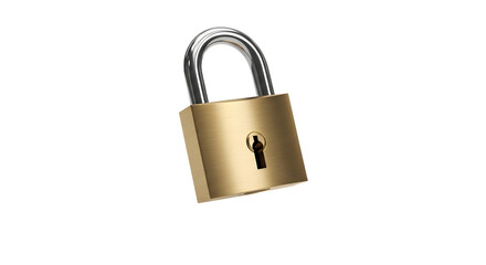 Fototapeta premium Golden Brass Padlock with Shiny Silver Shackle and Keyhole on Black Background for Security