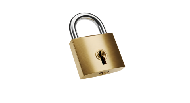 Brass Padlock with Key in Keyhole - Security, Protection, and Access Concept