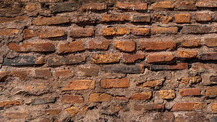 Close-up image of a weathered 500 years old Ahom era brick wall texture in Assam India 3