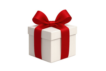 Obraz premium White gift box with red ribbon and bow, symbolizing celebration, giving, and special surprise moments