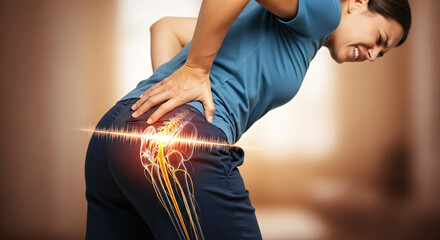 Fototapeta premium Sciatica Nerve Compression Illustrated: Intense Lumbar Pain Radiating Down the Hip and Leg