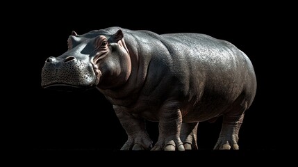Obraz premium Isolated hippopotamus, standing, black background, wildlife, zoo, nature, animal, portrait