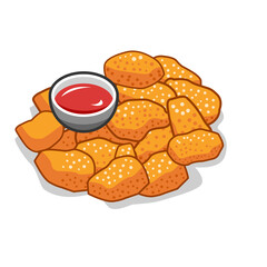 Pixel Art Chicken Nuggets With Red Sauce Dip Isolated On Transparent Background A Delicious Fast Food Treat