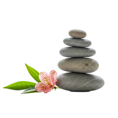 Fototapeta premium Zen Stacked Stones and Pink Flower Peaceful Balance