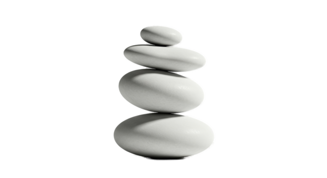 Zen Stacked Smooth White Stones Balanced On Light Gray Background