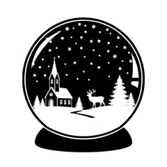 Christmas Snow Globe with Church, Deer, and Falling Snowflakes