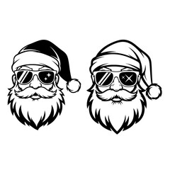 Cool Santa Claus Head with Sunglasses Vector Illustration.