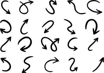Hand drawn arrows icons set isolated on white background. Vintage and Contemporary Arrows in a Stylish Collection.