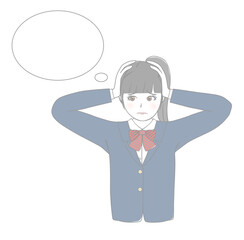 頭を抱える制服の女の子