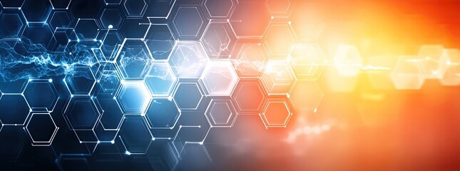 Hexagonal network blue energy to orange glow