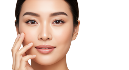 Beautiful Asian Woman with Perfect Skin creative illustration featuring wellness, salon, finger, calm, isolated, delicate design