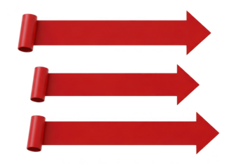 Three horizontal red arrows pointing to the right isolated on transparent background