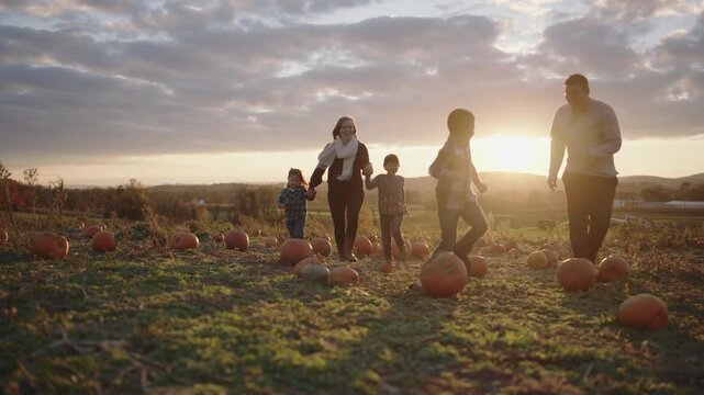 Enjoying a sunny afternoon at the pumpkin patch with family fun