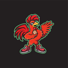 Rooster mascot sport logo design Vector illustration, chicken and egg tools for food businesses, restaurants, cafes, food trucks, etc.